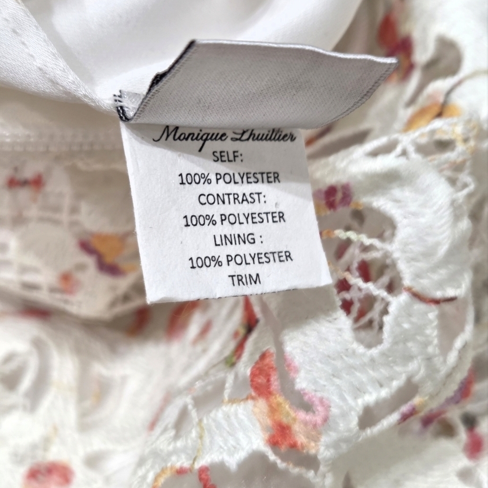Monique Lhuillier White With Color Floral Tiered Midi Dress Summer Garden Events - Picture 15 of 17